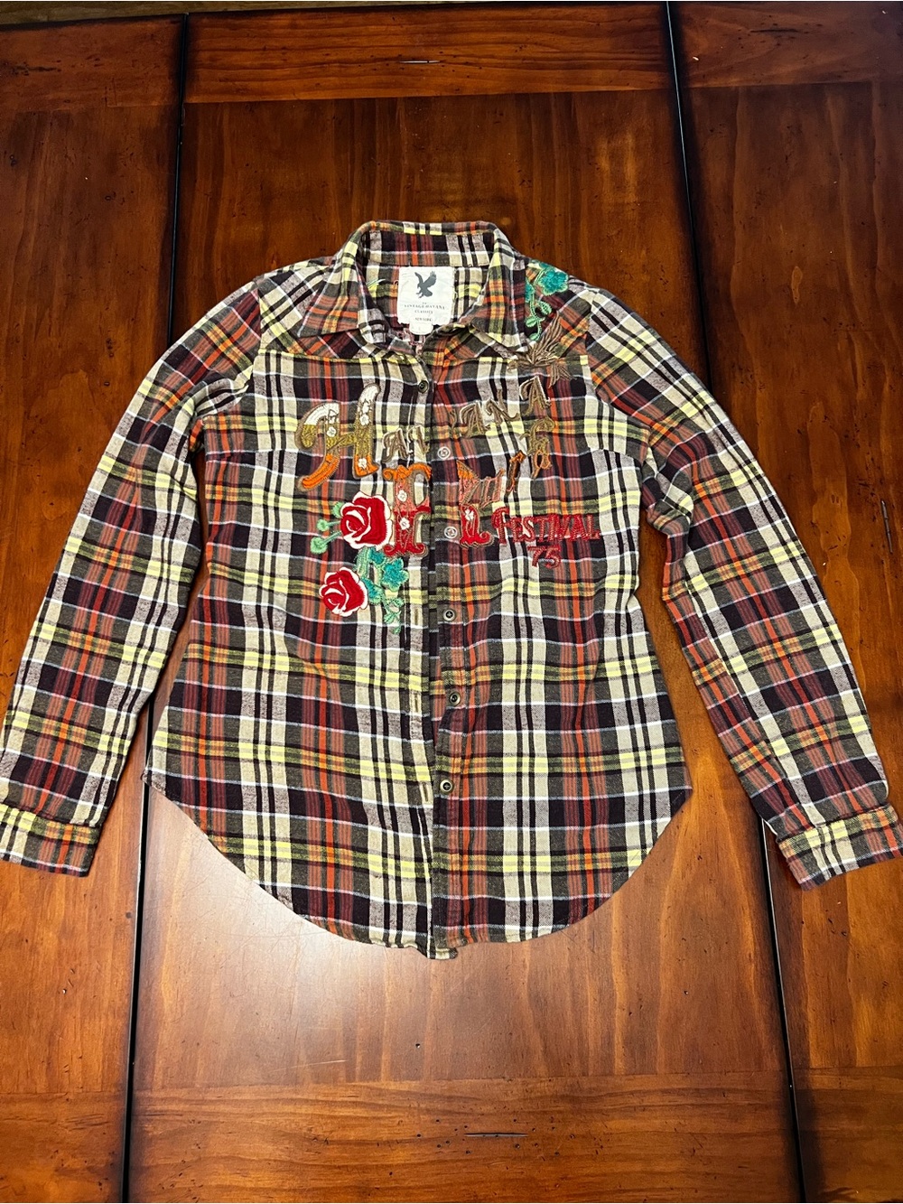 Vintage Havana Classics Embroidered Plaid Flannel Shirt Rose Festival 75 - L